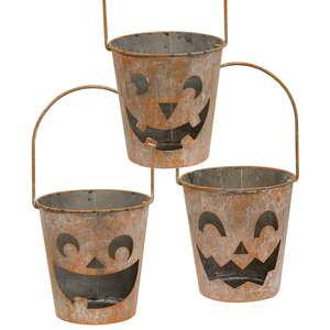 Distressed Metal Jack O Lantern Luminary Bucket - 3 Asstd.