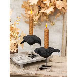 2 Set - Black Metal Crow Taper Holders