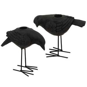 2 Set - Black Metal Crow Taper Holders