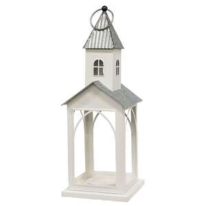 White Metal Church Pillar Lantern 91163;