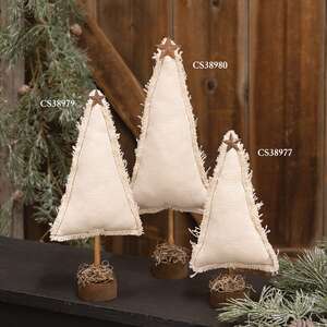 Fringed Stuffed Ivory Canvas Christmas Tree on Base, 11.5"