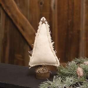 Fringed Stuffed Ivory Canvas Christmas Tree on Base, 9.5"