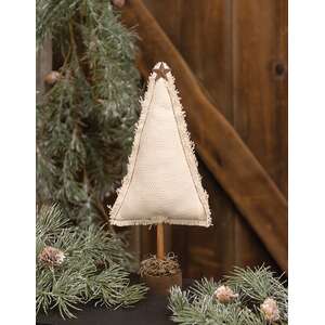 Fringed Stuffed Ivory Canvas Christmas Tree on Base, 11.5"
