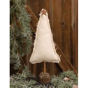 Fringed Stuffed Ivory Canvas Christmas Tree on Base, 14.5"