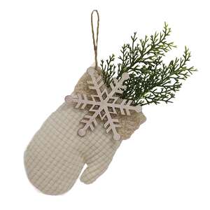 Waffle Weave Snowflake Mitten Hanger w/Greenery CS39059;