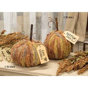 Harvest Chenille Give Thanks Pumpkin - 9" dia CW4060;