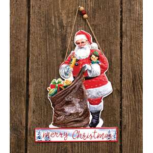 Merry Christmas Santa Distressed Metal Hanger - 60483;