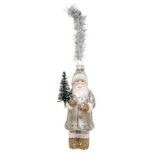 Vintage Silver and Gold Glass Santa Ornament SR2324485;