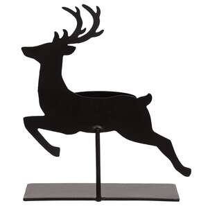 Black Metal Leaping Reindeer Tealight or Votive Holder - 5.25"H