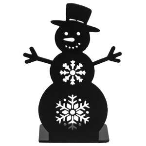 Black Metal Snowflake Cutout Snowman Candle Plate - 5"H