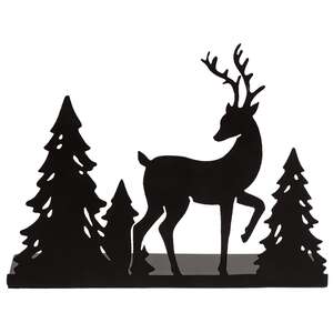 Black Metal Woodland Forest & Reindeer Candle Plate - 5"H