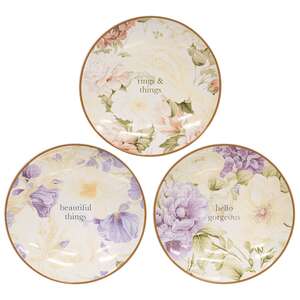 Vintage Floral Ceramic Trinket Tray - 4" dia - 3 Asstd.