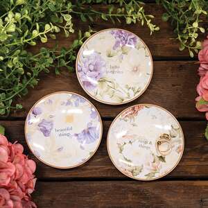 Vintage Floral Ceramic Trinket Tray - 4" dia - 3 Asstd.