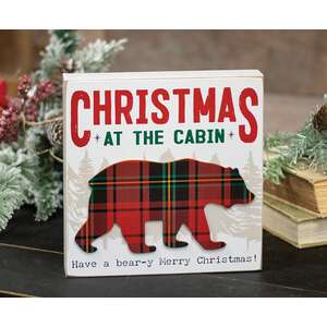 Christmas At the Cabin Plaid Bear Box Sign