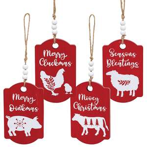On the Farm Beaded Wooden Red Ornament - 4 Asstd.