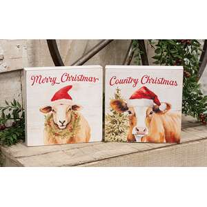 Merry or Country Christmas on the Farm Box Sign - 2 Asstd.