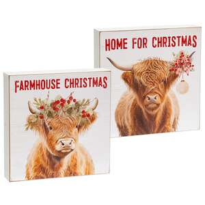 Farmhouse Home Christmas on the Farm Box Sign - 2 Asstd.