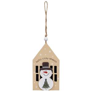 Cozy Snowman Layered Wooden House Ornament - 3 Asstd.
