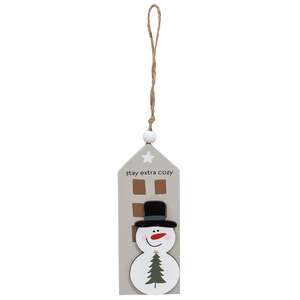 Cozy Snowman Layered Wooden House Ornament - 3 Asstd.