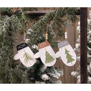 Love Hope Joy Christmas Tree Mitten Ornament - 3 Asstd.