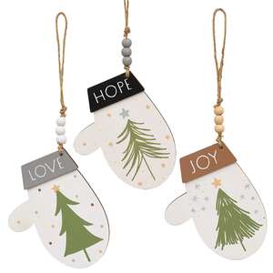 Love Hope Joy Christmas Tree Mitten Ornament - 3 Asstd.