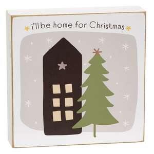 Home For Christmas 4" Square Box Sign - 3 Asstd.