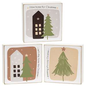 Home For Christmas 4" Square Box Sign - 3 Asstd.