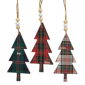 Hope, Love, Joy Plaid Christmas Tree Ornament - 3 Asstd.