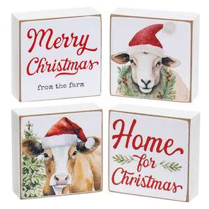 Merry Christmas From the Farm 2" Square Block - 4 Asstd.