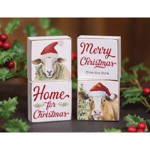 Merry Christmas From the Farm 2" Square Block - 4 Asstd.