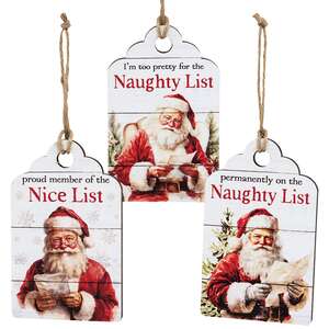 Vintage Santa Naughty or Nice Wooden Tag - 3 Asstd.