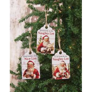 Vintage Santa Naughty or Nice Wooden Tag - 3 Asstd.