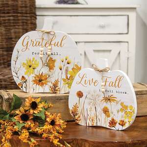 Golden Fall Wildflower Wooden Pumpkin Sitter, 2 Asstd. 38610;