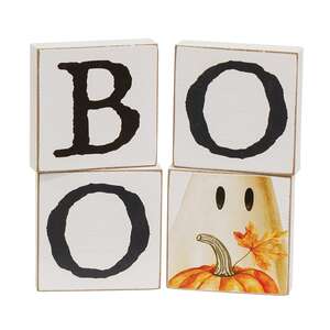 Golden Floral Wildflower Boo Ghost 2" Square Blocks, 4/Set 38616;