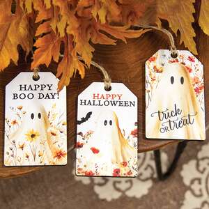 Golden Floral Wildflower Ghost Wooden Tag, 3 Asstd. 38618;
