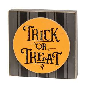 Trick or Treat Black Ticking Stripe Box Sign 38643Trick or Treat Black Ticking Stripe Box Sign 38643;