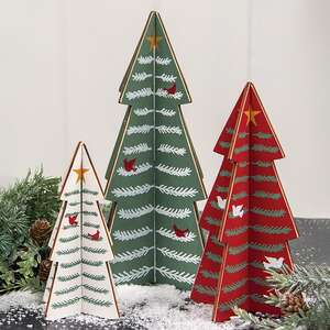 Wooden Dimensional Yuletide Christmas Tree Sitters, 3/Set  38660;