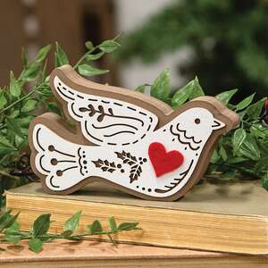 Laser Cut Holly Heart Dove Sitter 38665;