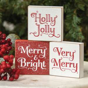 Frosted Very Merry 3" Square Block, 3 Asstd. 38675;