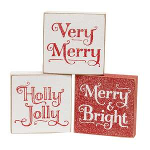 Frosted Very Merry 3" Square Block, 3 Asstd. 38675;