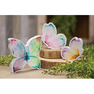 3/Set - Wooden Pastel Watercolor Butterfly Sitters