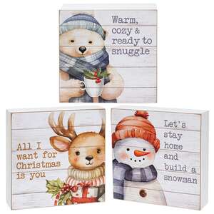 Warm & Cozy Baby Winter Animal Box Sign - 3 Asstd.