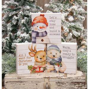 Warm & Cozy Baby Winter Animal Box Sign - 3 Asstd.