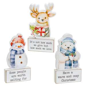 2/Set - Cozy Woodland Friend Wooden Sitter & Block - 3 Asstd.