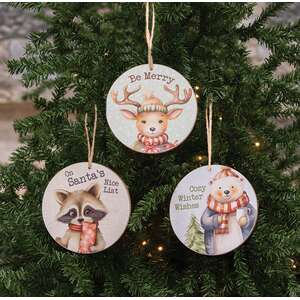 Cozy Winter Animal Round Ornament - 3 Asstd.