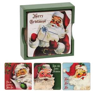 5/Set - Vintage Santa Coasters & Holder
