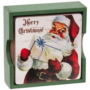 5/Set - Vintage Santa Coasters & Holder