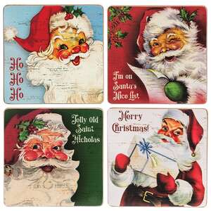 5/Set - Vintage Santa Coasters & Holder
