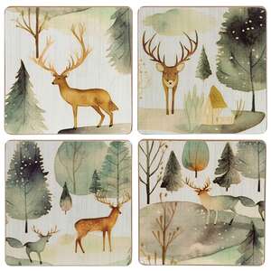 5/Set - Woodland Forest Watercolor Coasters & Holder