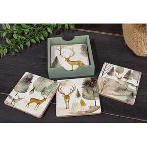 5/Set - Woodland Forest Watercolor Coasters & Holder